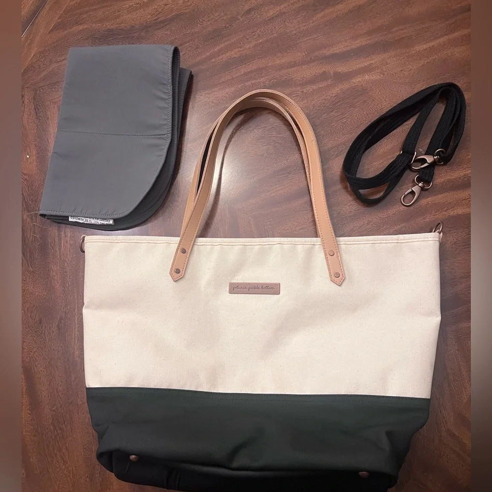 Petunia Pickle Bottom Diaper Canvas Bag, Large, Cream and Black